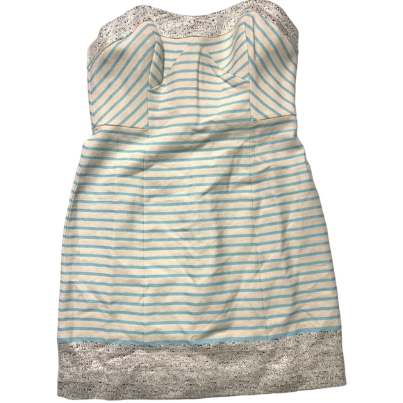 Lilly Pulitzer Dress Remi Strapless Bayview Stripe Blue Cream Metallic Size 4 - Picture 8 of 12